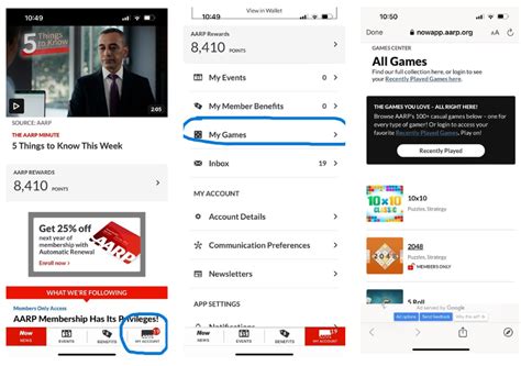 Accessing Games in the AARP Now App.